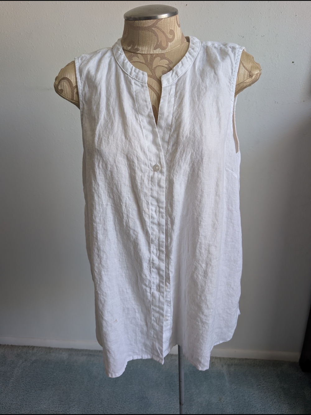 Tommy Bahama White Sleeveless Linen Tunic Button-Front